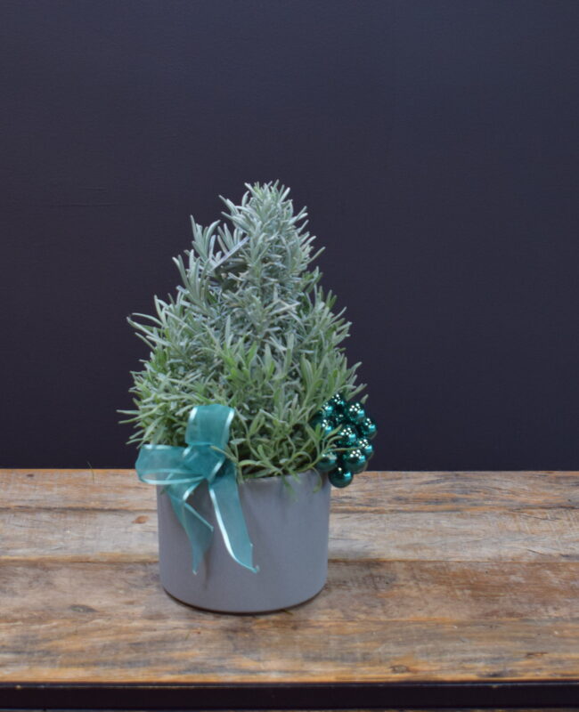 A Lavender Christmas Tree With Teal and Grey